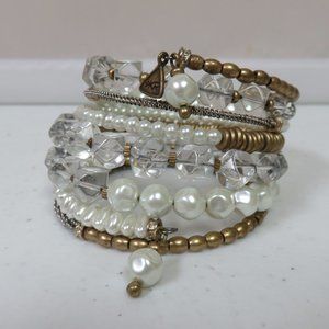 Silpada Practical Pearls Crystal and Brass Wrap Bracelet